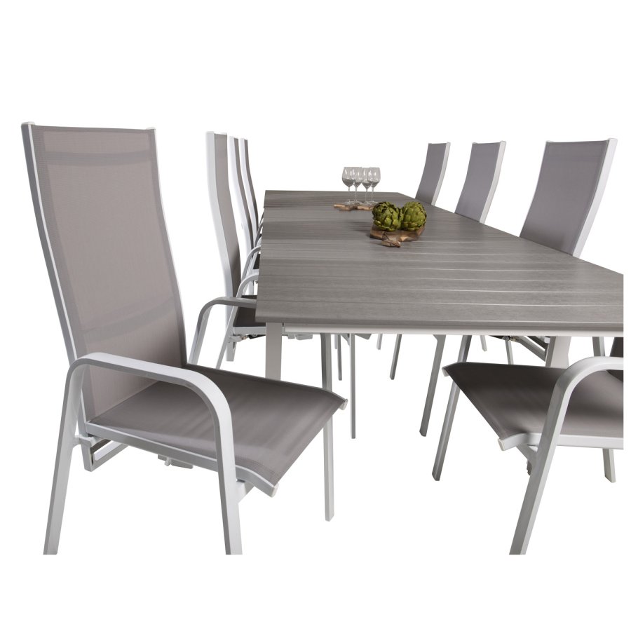 VENTURE DESIGN havest m Levels bord m udtrk og 8 Copacabana stole m recliner - gr aintwood/textil