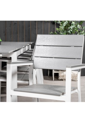 VENTURE DESIGN Levels havest m. bord m. udtrk og 10 stole m. armln - gr aintwood/hvid alu