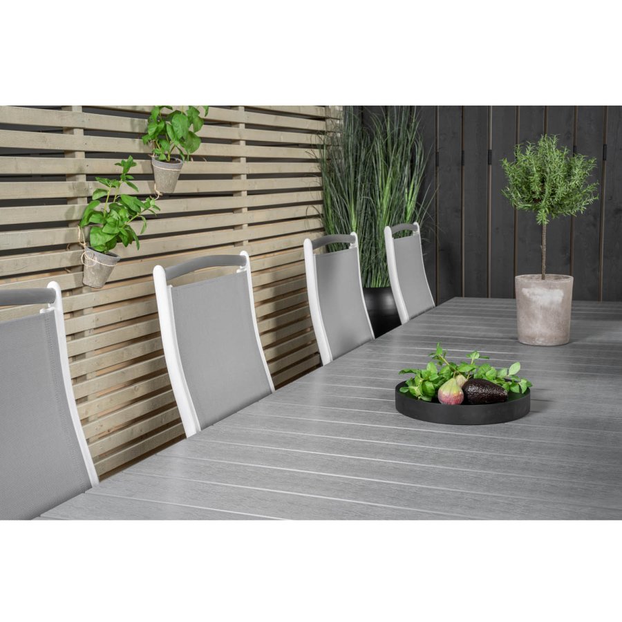 VENTURE DESIGN havest m. Levels bord m. udtrk og 8 Albany stole m. recliner - gr aintwood/textile