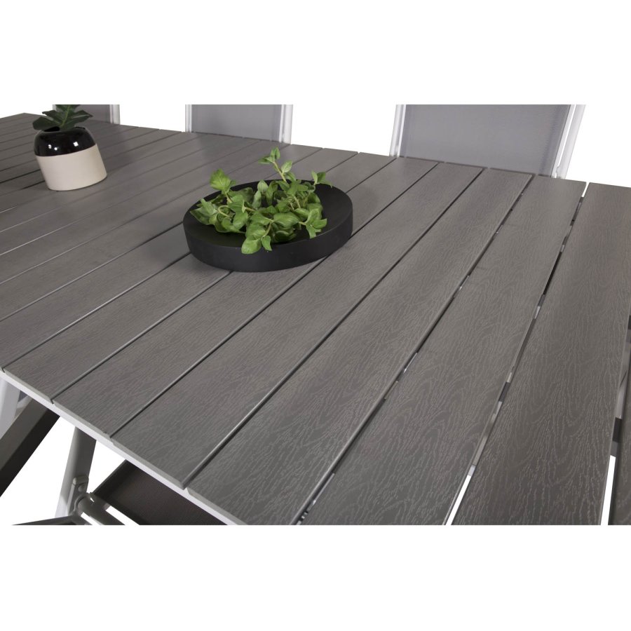 VENTURE DESIGN havest m. Levels bord m. udtrk og 8 Albany stole m. recliner - gr aintwood/textile