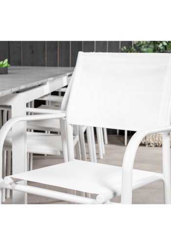 VENTURE DESIGN havest m Levels bord m udtrk og 10 Santorini stole m armln - gr aintwood/hvid alu