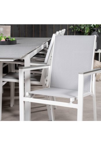 VENTURE DESIGN havest m. Levels bord m. udtrk og 10 Parma stole m. armln - gr aintwood/textilene