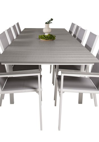 VENTURE DESIGN havest m. Levels bord m. udtrk og 10 Parma stole m. armln - gr aintwood/textilene