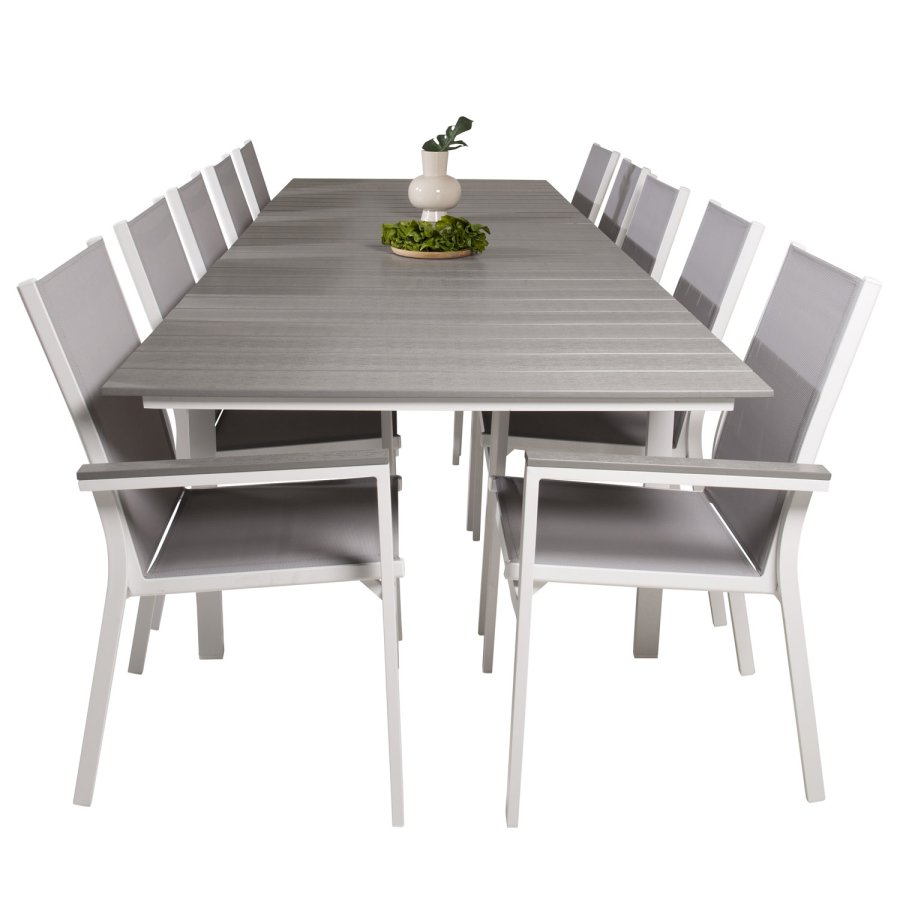 VENTURE DESIGN havest m. Levels bord m. udtrk og 10 Parma stole m. armln - gr aintwood/textilene