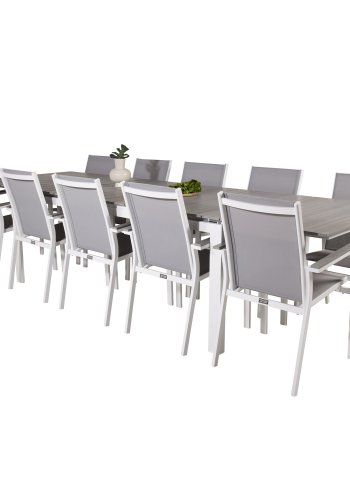 VENTURE DESIGN havest m. Levels bord m. udtrk og 10 Parma stole m. armln - gr aintwood/textilene