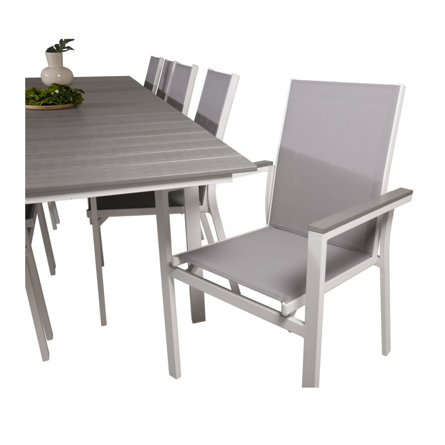 VENTURE DESIGN havest m. Levels bord m. udtrk og 10 Parma stole m. armln - gr aintwood/textilene