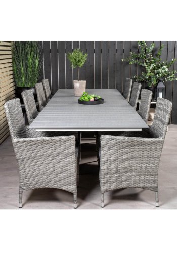 VENTURE DESIGN havest m. Levels bord m. udtrk og 8 Malin stole m. armln - gr rattan/aintwood