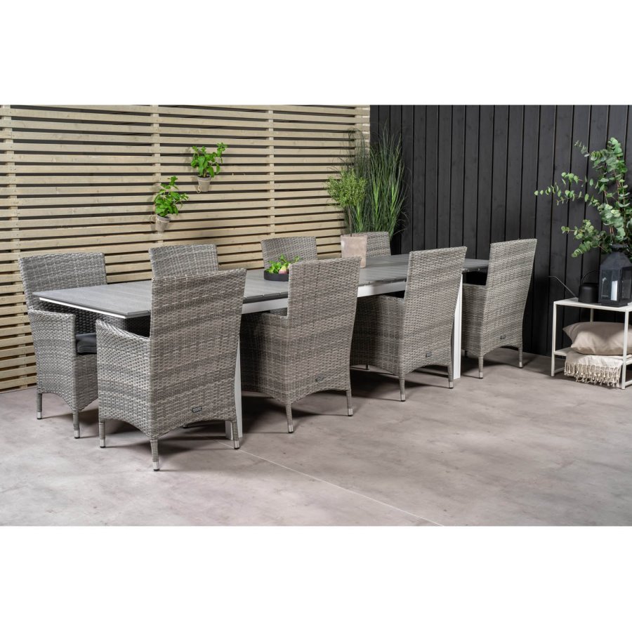 VENTURE DESIGN havest m. Levels bord m. udtrk og 8 Malin stole m. armln - gr rattan/aintwood