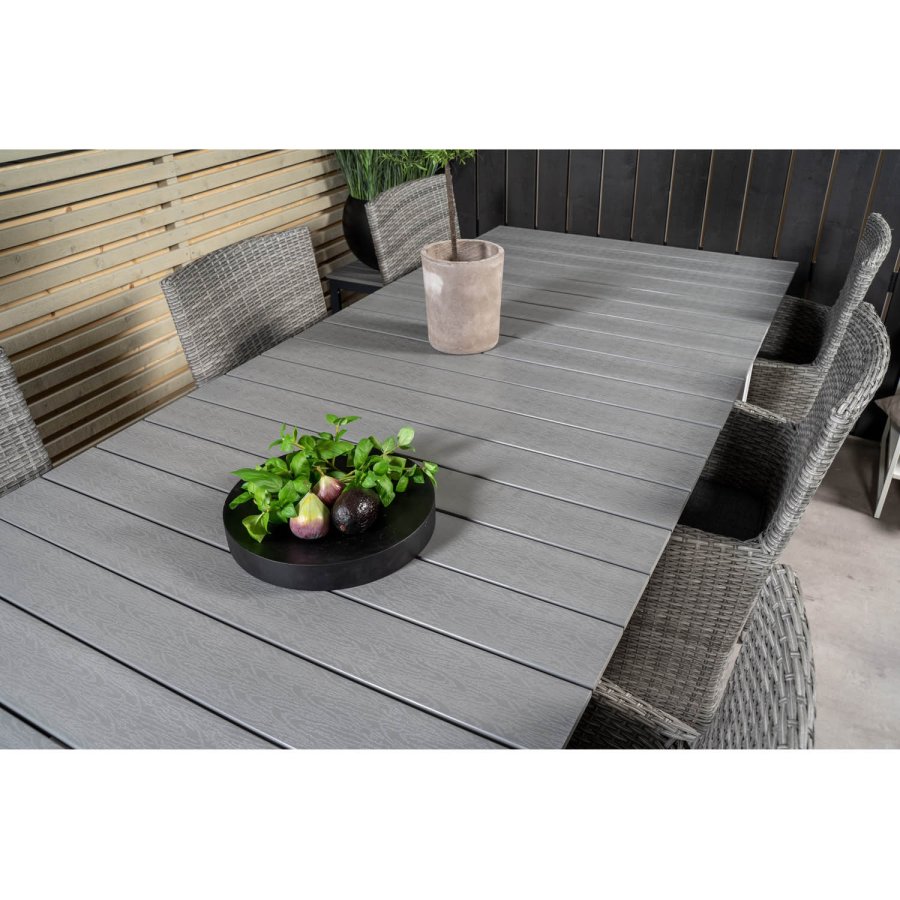 VENTURE DESIGN havest m. Levels bord m. udtrk og 8 Malin stole m. armln - gr rattan/aintwood