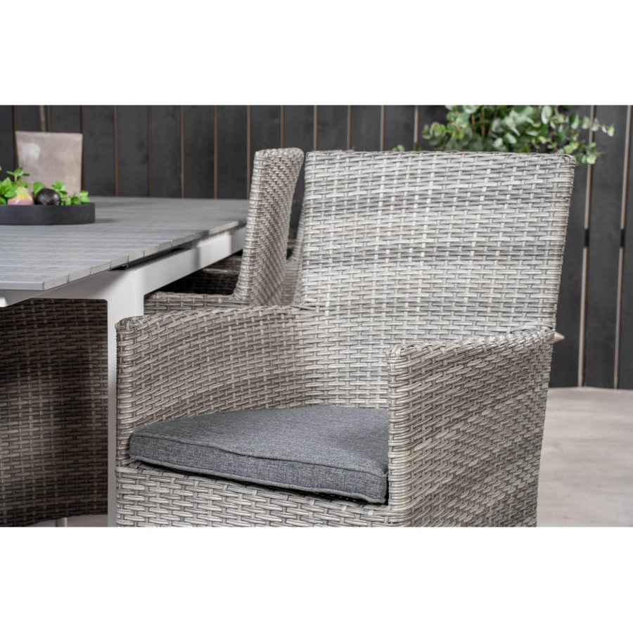 VENTURE DESIGN havest m. Levels bord m. udtrk og 8 Malin stole m. armln - gr rattan/aintwood