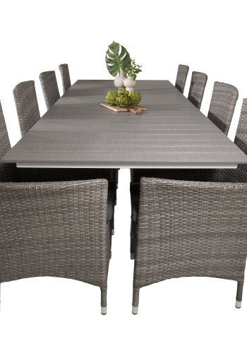 VENTURE DESIGN havest m. Levels bord m. udtrk og 8 Malin stole m. armln - gr rattan/aintwood