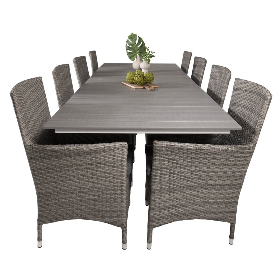 VENTURE DESIGN havest m. Levels bord m. udtrk og 8 Malin stole m. armln - gr rattan/aintwood