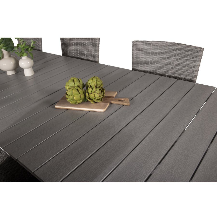 VENTURE DESIGN havest m. Levels bord m. udtrk og 8 Malin stole m. armln - gr rattan/aintwood