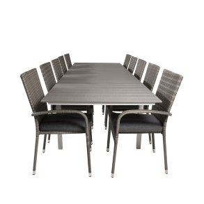 VENTURE DESIGN havest m. Levels bord m. udtrk og 10 Anna stole m. armln - gr aintwood/rattan