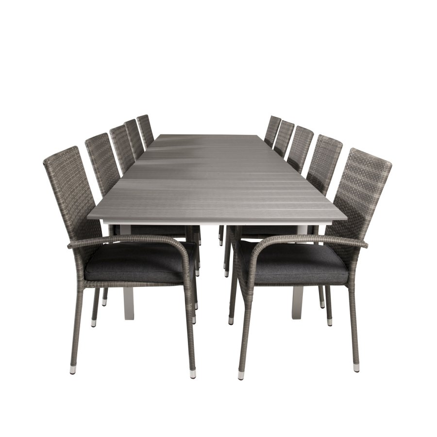 VENTURE DESIGN havest m. Levels bord m. udtrk og 10 Anna stole m. armln - gr aintwood/rattan