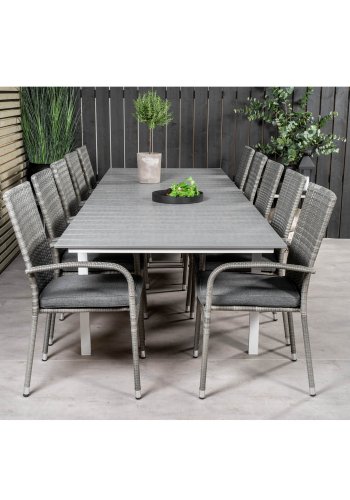 VENTURE DESIGN havest m. Levels bord m. udtrk og 10 Anna stole m. armln - gr aintwood/rattan
