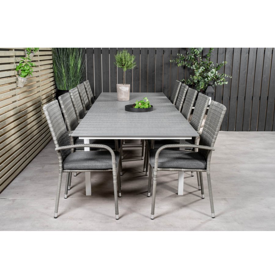 VENTURE DESIGN havest m. Levels bord m. udtrk og 10 Anna stole m. armln - gr aintwood/rattan