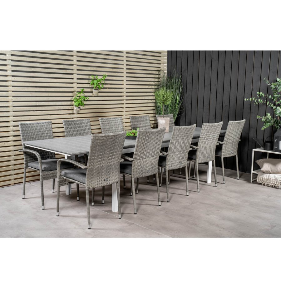VENTURE DESIGN havest m. Levels bord m. udtrk og 10 Anna stole m. armln - gr aintwood/rattan
