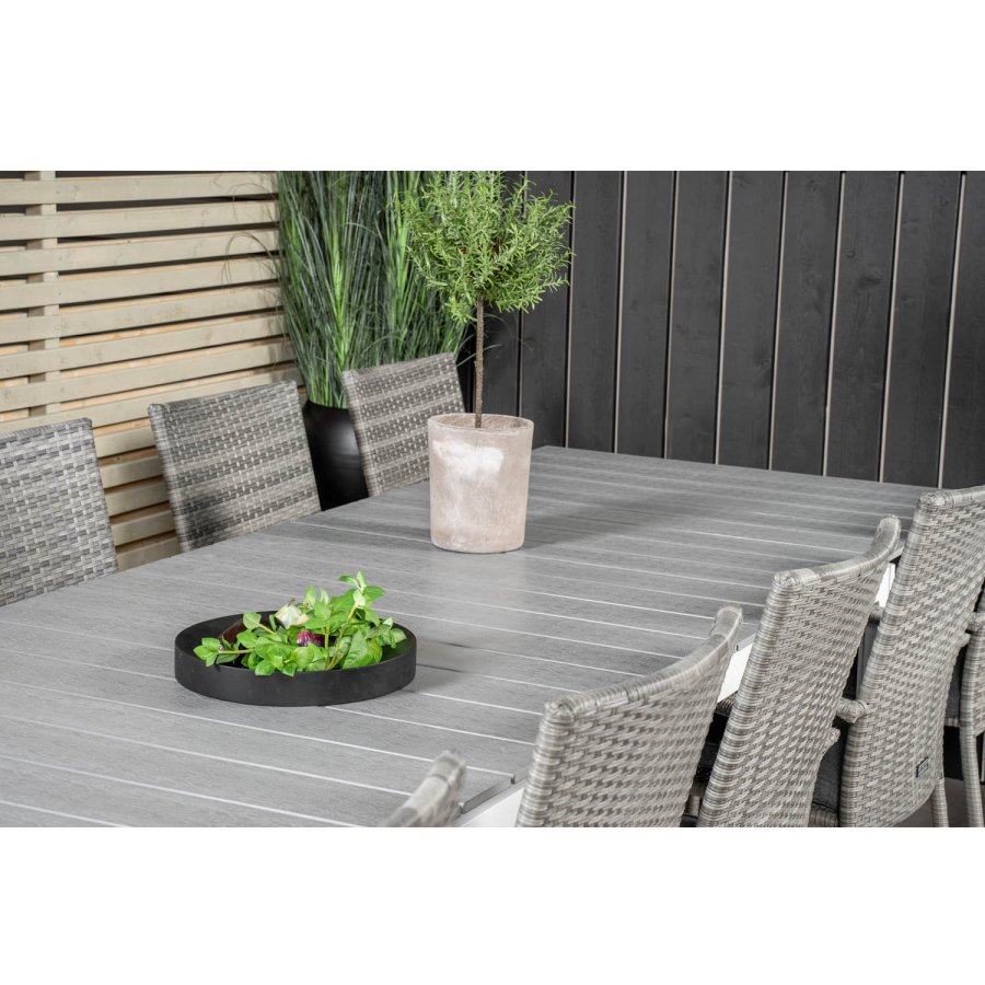 VENTURE DESIGN havest m. Levels bord m. udtrk og 10 Anna stole m. armln - gr aintwood/rattan