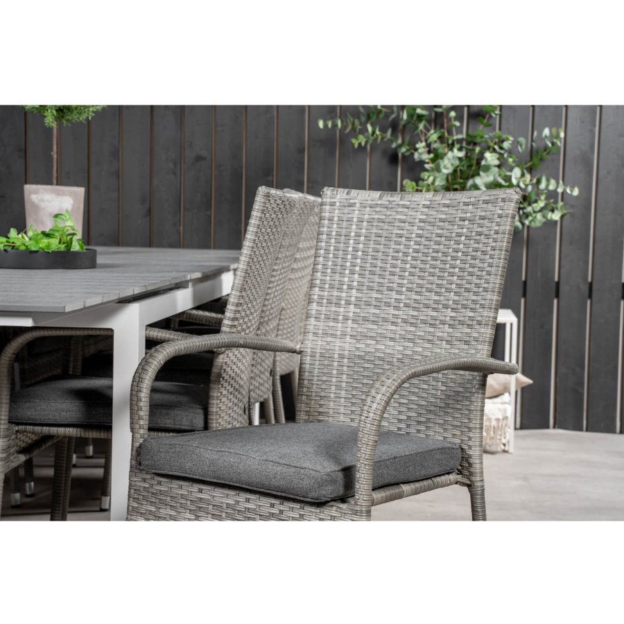 VENTURE DESIGN havest m. Levels bord m. udtrk og 10 Anna stole m. armln - gr aintwood/rattan