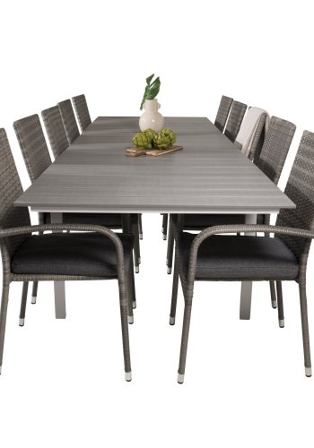 VENTURE DESIGN havest m. Levels bord m. udtrk og 10 Anna stole m. armln - gr aintwood/rattan