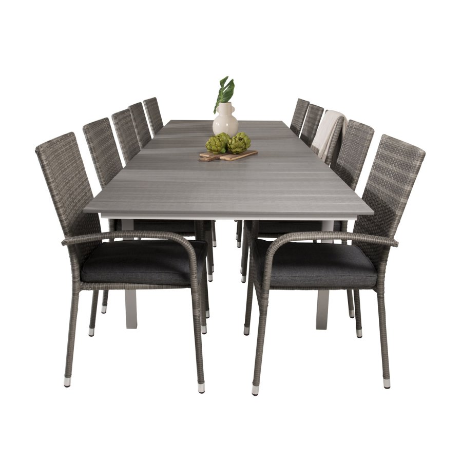 VENTURE DESIGN havest m. Levels bord m. udtrk og 10 Anna stole m. armln - gr aintwood/rattan