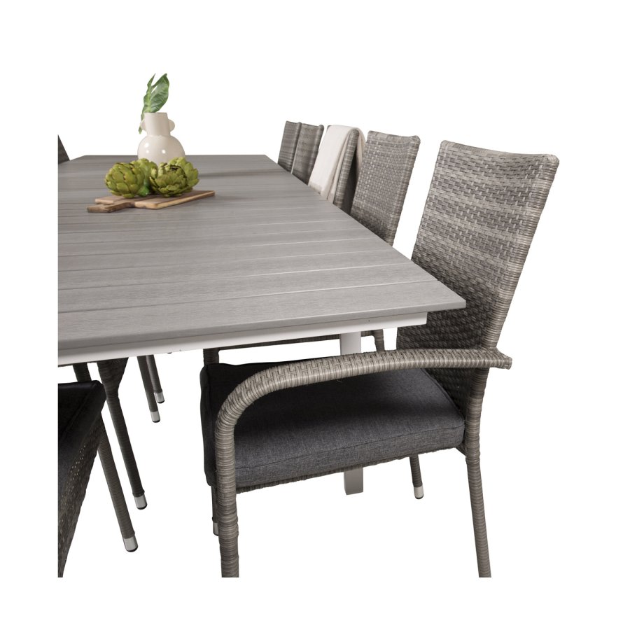 VENTURE DESIGN havest m. Levels bord m. udtrk og 10 Anna stole m. armln - gr aintwood/rattan