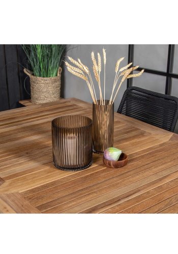 VENTURE DESIGN havest, m. Panama bord, m. udtrk og 4 Lindos stole - natur teak/sort alu/sort reb