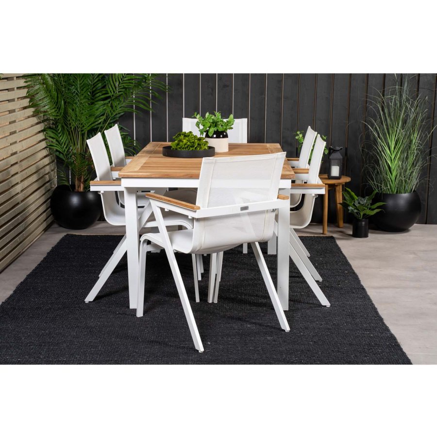 VENTURE DESIGN havest, m. Panama bord, m. udtrk og 6 Mexico stole, m. armln - teak/alu/textilene