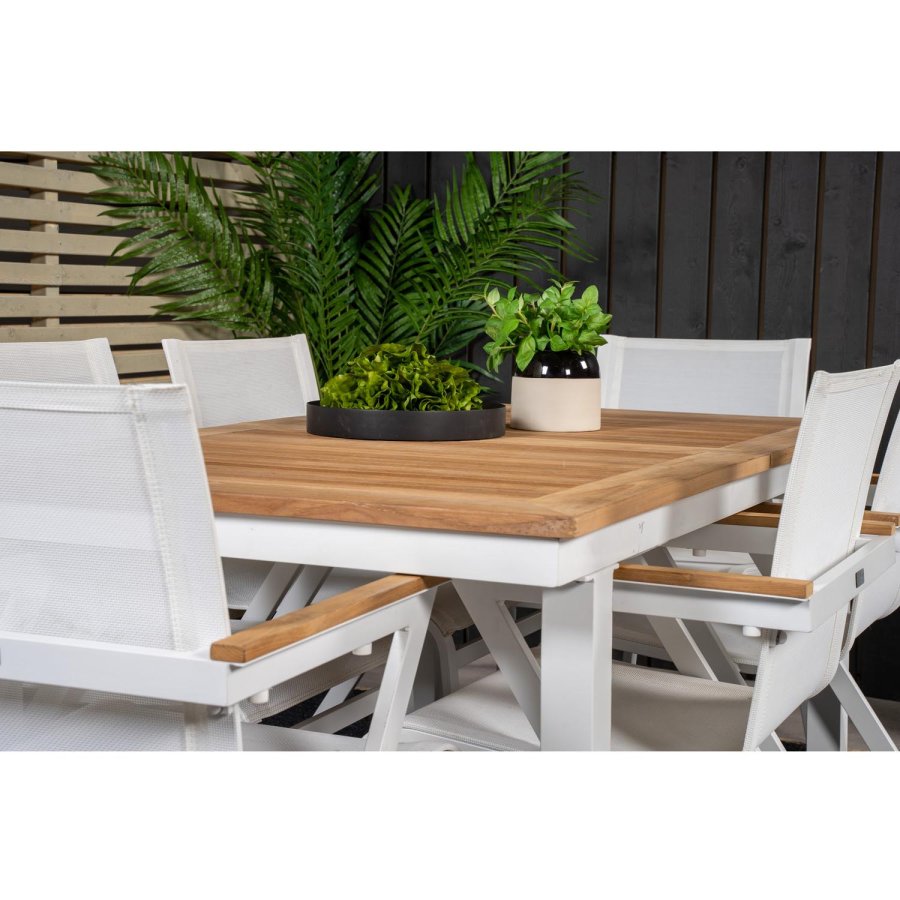 VENTURE DESIGN havest, m. Panama bord, m. udtrk og 6 Mexico stole, m. armln - teak/alu/textilene