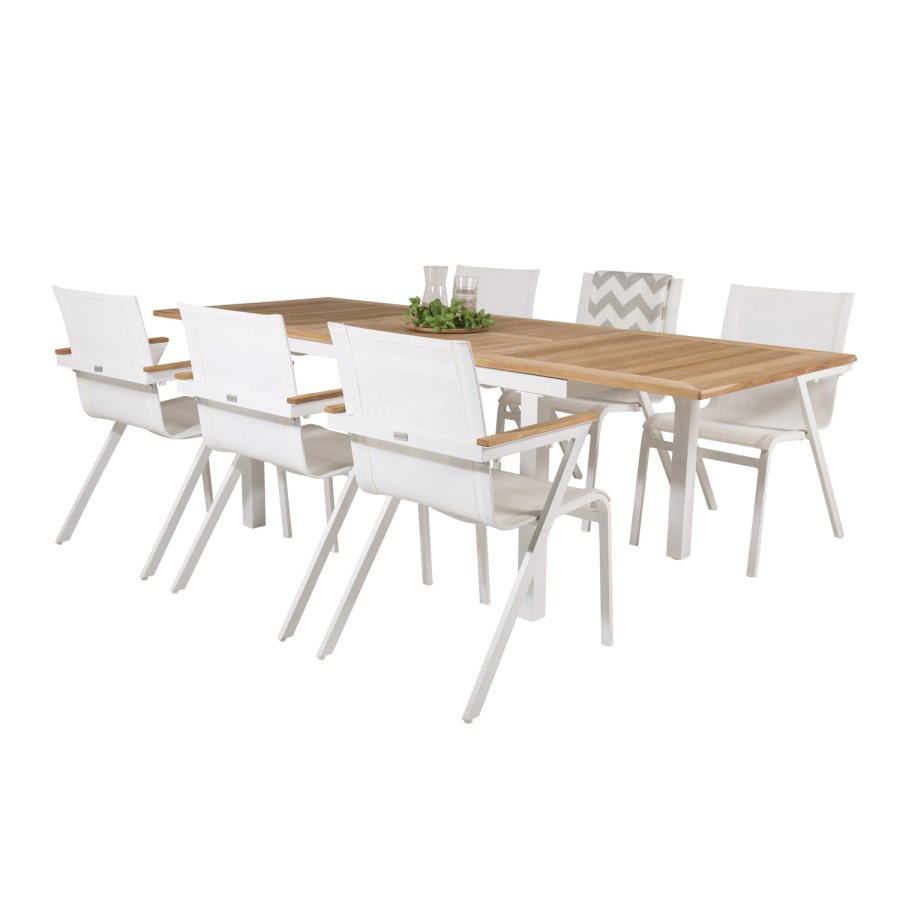 VENTURE DESIGN havest, m. Panama bord, m. udtrk og 6 Mexico stole, m. armln - teak/alu/textilene