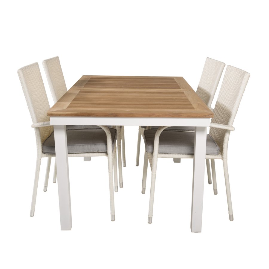 VENTURE DESIGN havest, m. Panama bord, m. udtrk og 4 Anna stole, m. armln - teak/alu/rattan 