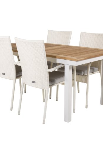 VENTURE DESIGN havest, m. Panama bord, m. udtrk og 4 Anna stole, m. armln - teak/alu/rattan 