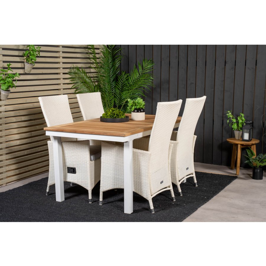 VENTURE DESIGN havest, m. Panama bord, m. udtrk og 4 Padova recliner stole - teak/alu/rattan