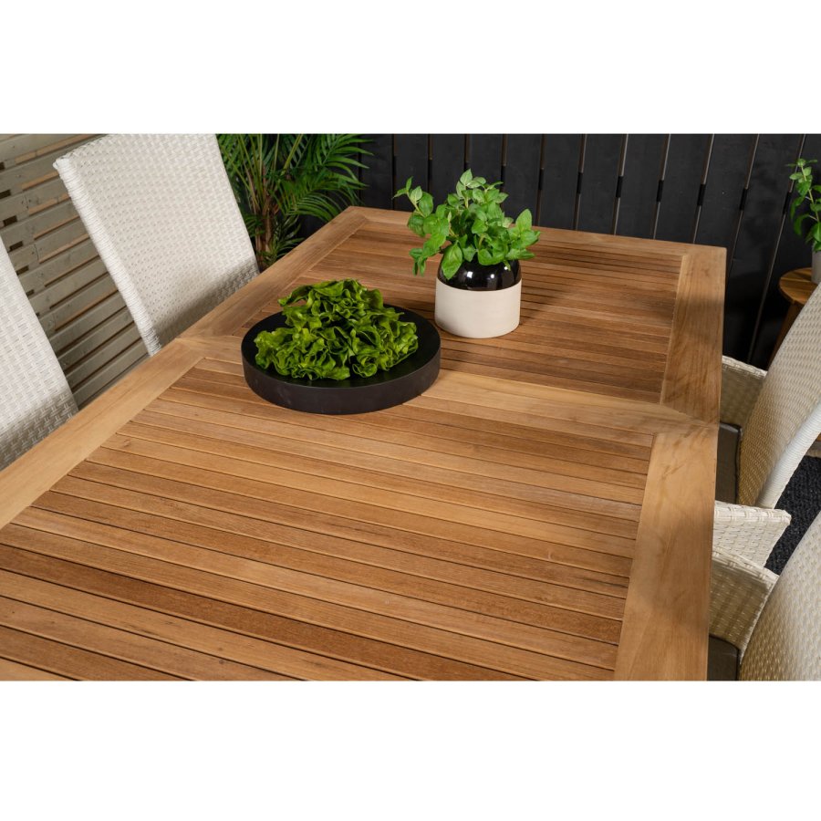 VENTURE DESIGN havest, m. Panama bord, m. udtrk og 4 Padova recliner stole - teak/alu/rattan