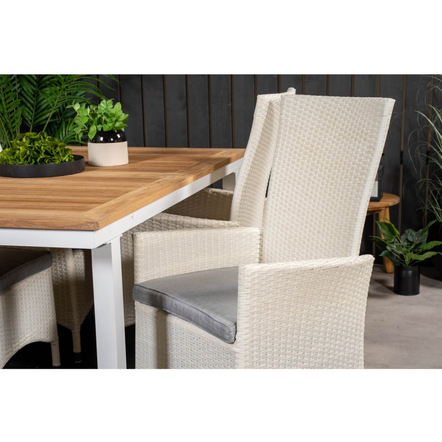 VENTURE DESIGN havest, m. Panama bord, m. udtrk og 4 Padova recliner stole - teak/alu/rattan