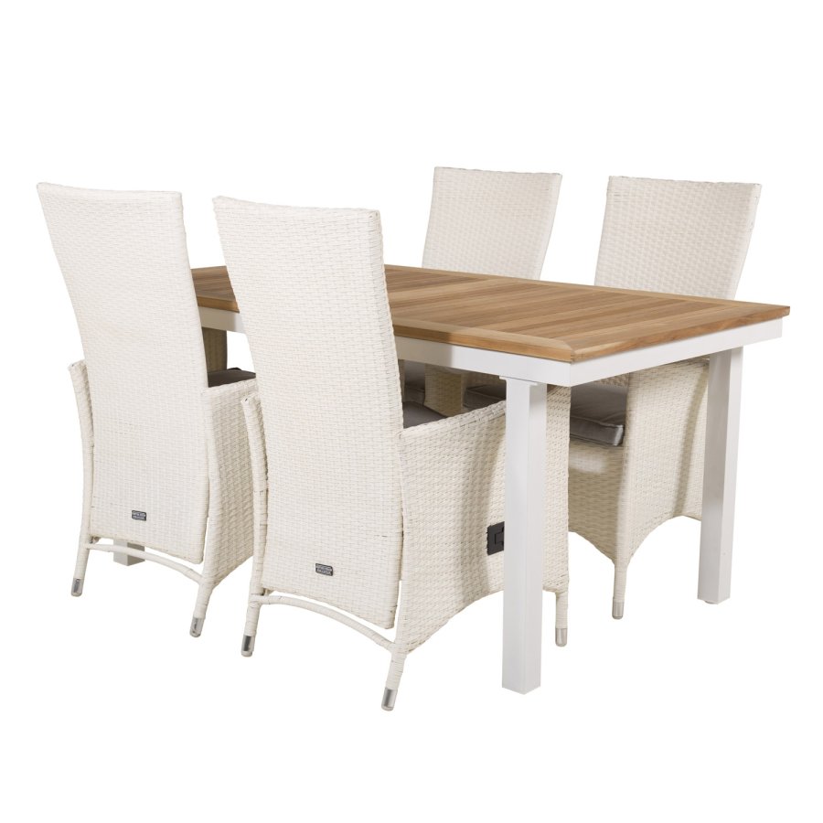 VENTURE DESIGN havest, m. Panama bord, m. udtrk og 4 Padova recliner stole - teak/alu/rattan