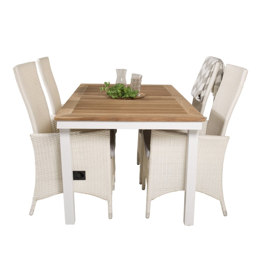 VENTURE DESIGN havest, m. Panama bord, m. udtrk og 4 Padova recliner stole - teak/alu/rattan