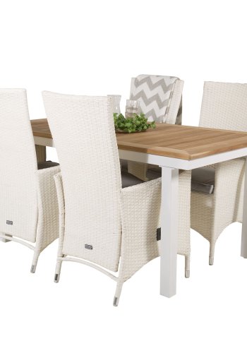 VENTURE DESIGN havest, m. Panama bord, m. udtrk og 4 Padova recliner stole - teak/alu/rattan