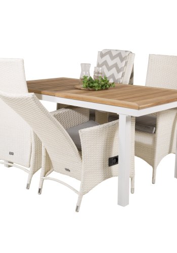 VENTURE DESIGN havest, m. Panama bord, m. udtrk og 4 Padova recliner stole - teak/alu/rattan