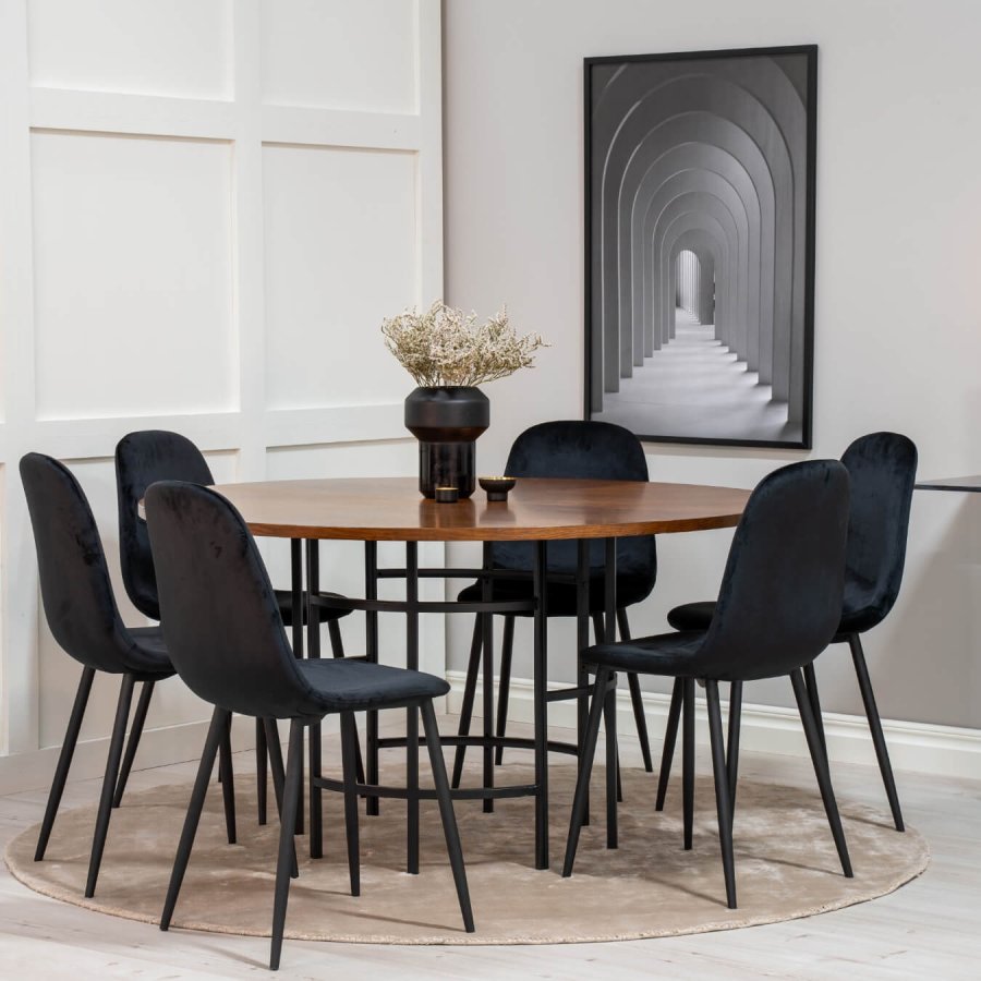 VENTURE DESIGN Polar Diamond spisebordsstol - sort velour og sort metal