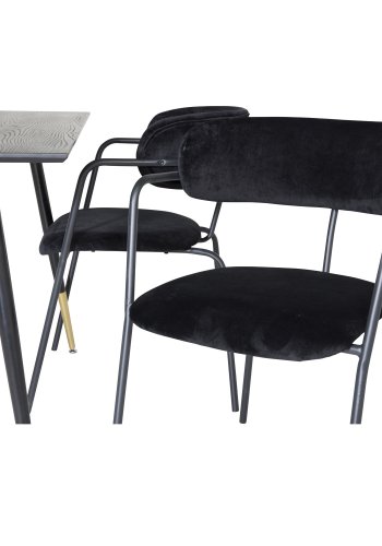 VENTURE DESIGN Dipp spisebordsst, m. 4 stole - sort finer/messing sort metal, sort fljl/sort metal