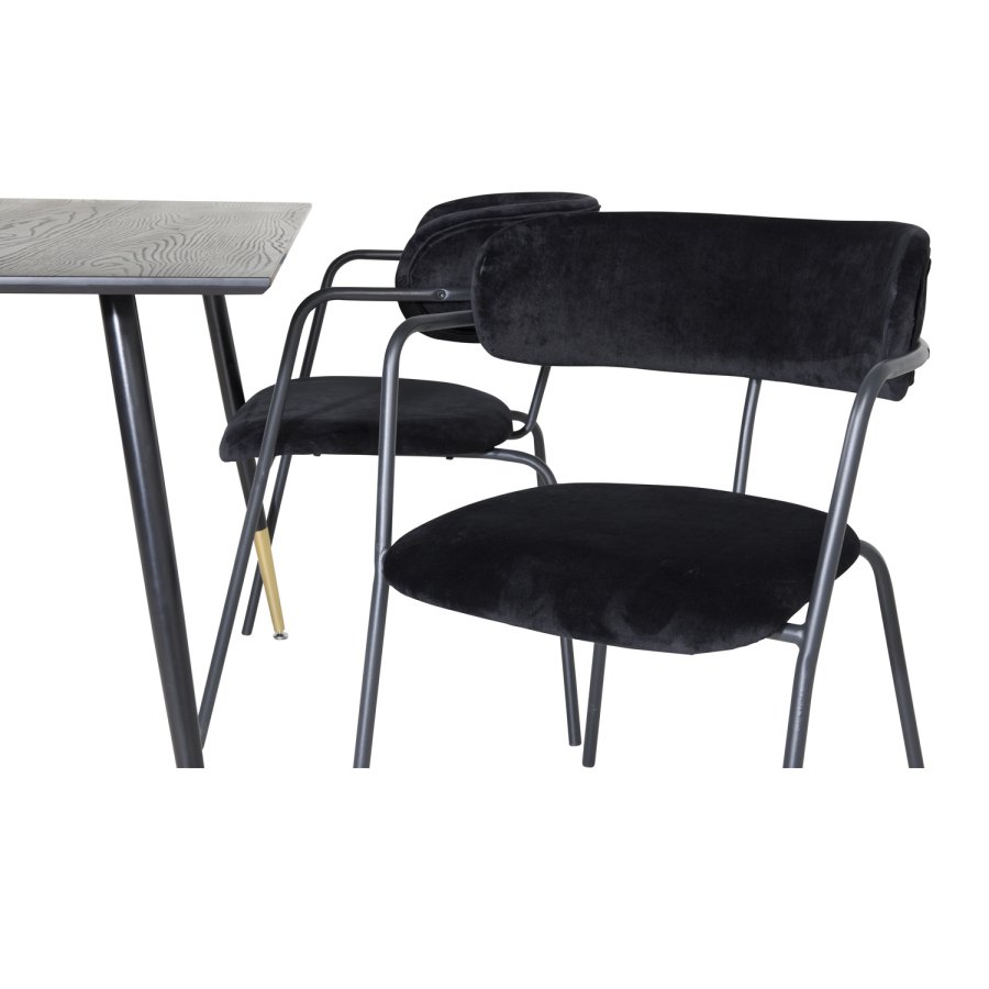 VENTURE DESIGN Dipp spisebordsst, m. 4 stole - sort finer/messing sort metal, sort fljl/sort metal