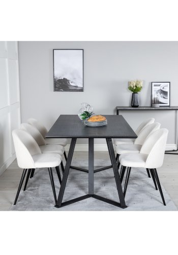 VENTURE DESIGN Marina spisebordsst, m. 6 stole - sort finer/sort metal og beige fljl/sort metal