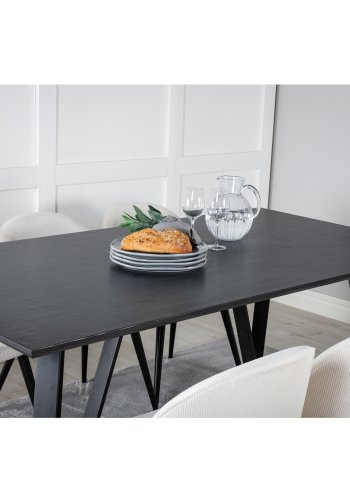 VENTURE DESIGN Marina spisebordsst, m. 6 stole - sort finer/sort metal og beige fljl/sort metal