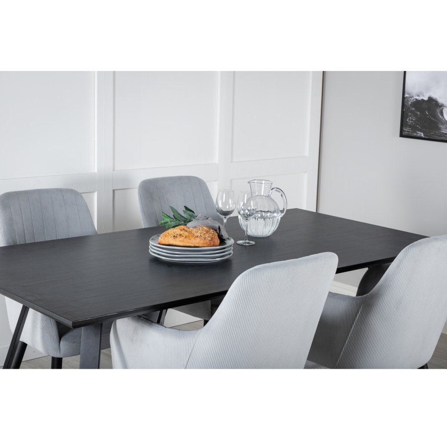 VENTURE DESIGN Marina spisebordsst, m. 4 stole - sort finer/sort metal og gr fljl/sort metal