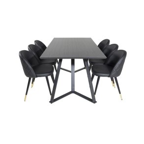 VENTURE DESIGN Marina spisebordsst, m. 6 stole - sort finer/sort metal, sort PU/messing sort metal