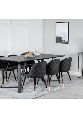 VENTURE DESIGN Marina spisebordsst, m. 6 stole - sort finer/sort metal, sort PU/messing sort metal