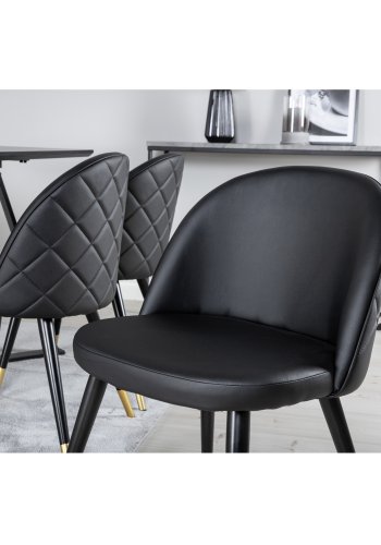 VENTURE DESIGN Marina spisebordsst, m. 6 stole - sort finer/sort metal, sort PU/messing sort metal