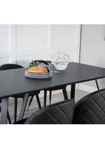 VENTURE DESIGN Marina spisebordsst, m. 6 stole - sort finer/sort metal, sort PU/messing sort metal